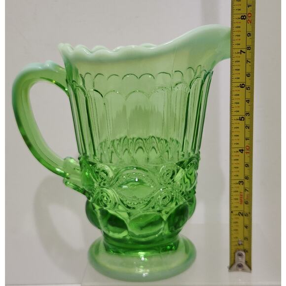 Vintage Moser Eye Winker Green Glass Opalescent Pitcher - Picture 8 of 10